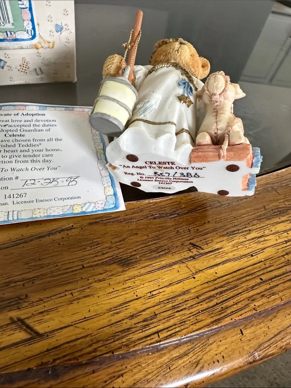 Cherished Teddies White and Brown Guardian Teddy with Lamb Figurine